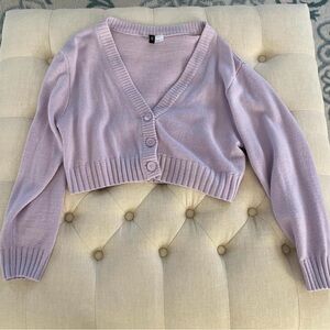 Lavender Cropped V-Neck Button Cardigan Sweater
